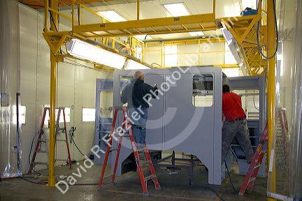 Fire truck chassis being prepared for paint at Spartan Motors manufacturing plant in Charlotte, Michigan.