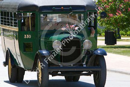 Ford 1932 Model AA School Bus used today as a taxi in Greenfield Village at The Henry Ford in Dearborn, Michigan.