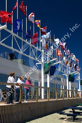 Visitors at the Vantage Point Great Lakes Maritime Center located on the St. Clair River where it meets the Black River at Port Huron, Michigan.