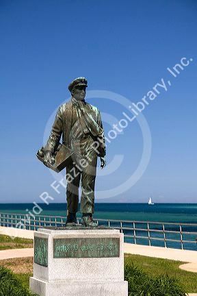 A statue of Thomas Edison by local artist Mino Duffy along the St. Clair River at Port Huron, Michigan.