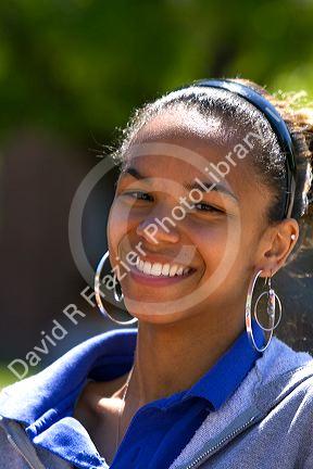 Portrait of a female black American teen in Michigan.