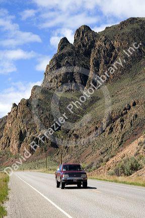 Truck traveling on Idaho State Highway 75 near Challis, Idaho.