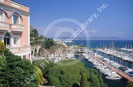 Villa overlooking a marina on the French Riviera west of Nice, France.