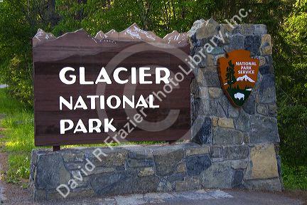 Sign at the entrance to Glacier National Park, Montana.