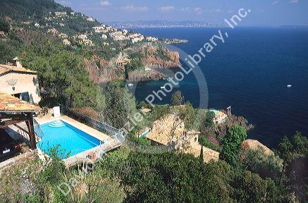 Houses on the French Riviera west of Nice, France.
