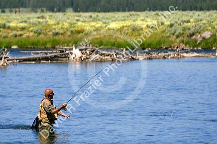 Fly fisherman at Last Chance on The Henry's Fork in Idaho.