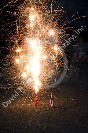 Consumer fireworks lit for Fourth of July neighborhood celebration in Boise, Idaho.