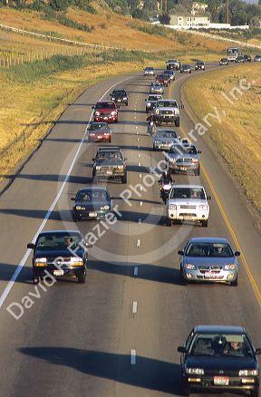 Cars traveling on the morning commute on Interstate 84 near Boise, Idaho.