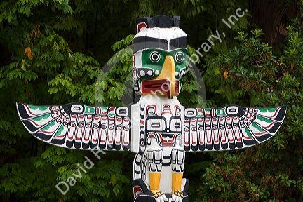 Totem pole located in Stanley Park at Vancouver, British Columbia, Canada.