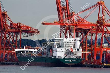 Container ship at Port Vancouver in British Columbia, Canada.