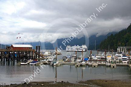 BC Ferry and boats docked at Horseshoe Bay in West Vancouver, British Columbia, Canada.