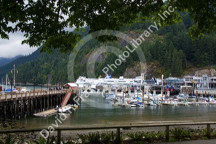 BC Ferry and boats docked at Horseshoe Bay in West Vancouver, British Columbia, Canada.