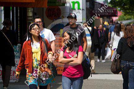 Street scene with diverse population in Vancouver, British Columbia, Canada.