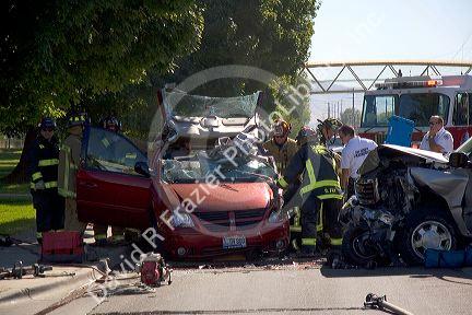 Firefighters respond to a traffic accident in Boise, Idaho.