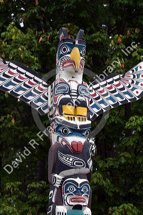 Totem pole located in Stanley Park at Vancouver, British Columbia, Canada.