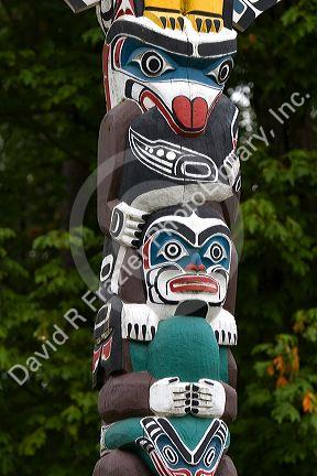 Totem pole located in Stanley Park at Vancouver, British Columbia, Canada.