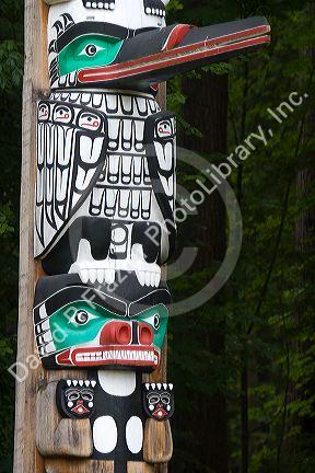 Totem pole located in Stanley Park at Vancouver, British Columbia, Canada.