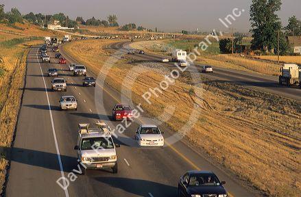 Cars traveling on the morning commute on Interstate 84 near Boise, Idaho.