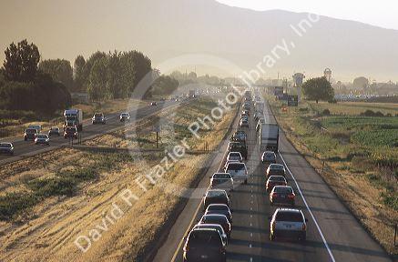 Cars traveling on the morning commute on Interstate 84 near Boise, Idaho.