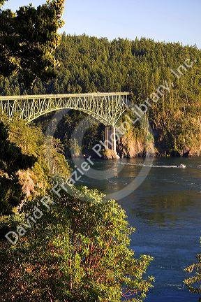 Deception Pass Bridge connecting Whidbey Island and Fidalgo Island in Island County, Washington.