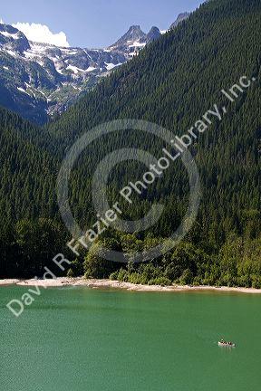 Canoeing on Diablo Lake in the North Cascade Range, Washington.
