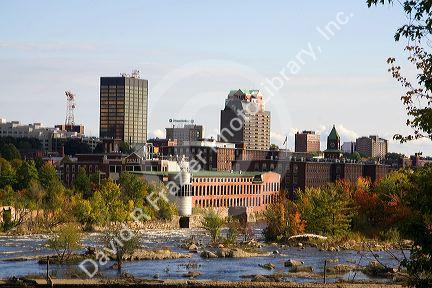The Merrimack River and mill district at Manchester, New Hampshire, USA.