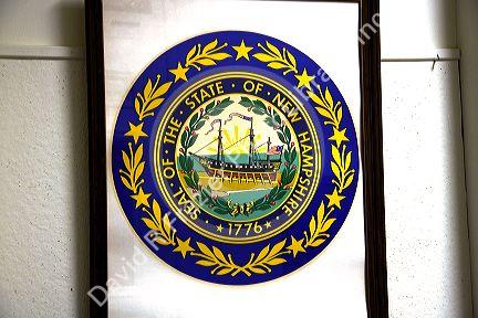 The state seal of New Hampshire inside the State House at Concord, New Hampshire, USA.