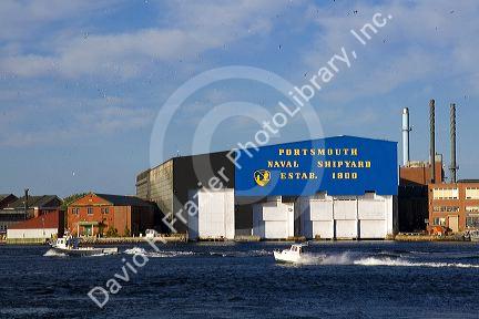 The Portsmouth Naval Shipyard located on the Piscataqua River at Kittery, Maine, USA.