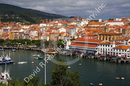 View of the old town and fishing port at Bermeo in the province of Biscay, Basque Country, Northern Spain.