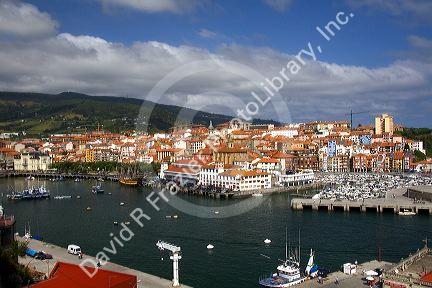 View of the old town and fishing port at Bermeo in the province of Biscay, Basque Country, Northern Spain.