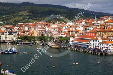 View of the old town and fishing port at Bermeo in the province of Biscay, Basque Country, Northern Spain.