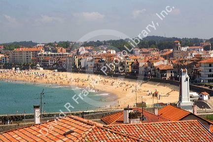 Harbor and town at Ciboure, Pyrenees Atlantiques, French Basque Country, Southwest France.
