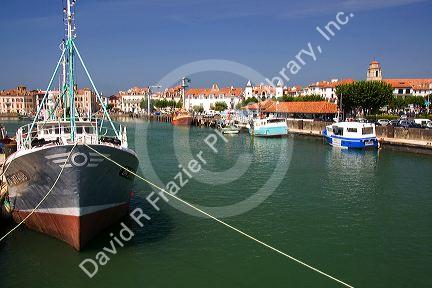 Boats in the harbor at Ciboure, Pyrenees Atlantiques, French Basque Country, Southwest France.