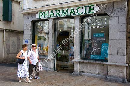 Exterior of a Pharmacie in the town of Saint-Jean-de-Luz, Pyrenees-Atlantiques, French Basque Country, Southwest France.