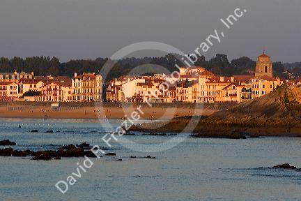 Commune of Saint-Jean-de-Luz at sunset, Pyrenees Atlantiques, French Basque Country, Southwest France.