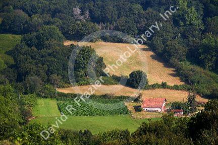 Rural farmland in the Pyrenees-Atlantiques department of French Basque Country, Southwest France.