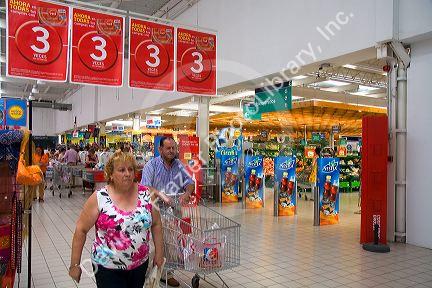 Custormers inside the Eroski supermarket in the town of Castro Urdiales, Cantabria, northern Spain.