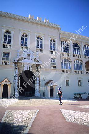 A guard in front of the royal palace in Monaco.