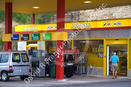 Gas station and convenience store in the town of Ribadesella, Asturias, northern Spain.