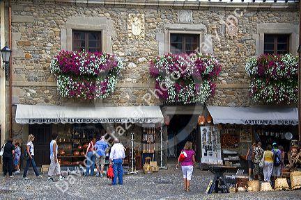 Storefronts in the town of Potes, Liebana, Cantabria, northwestern Spain.