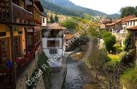The river Bullon in the village of Potes, Liebana, Cantabria, northwestern Spain.