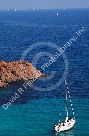 A sailboat in the French Riviera west of Nice, France.