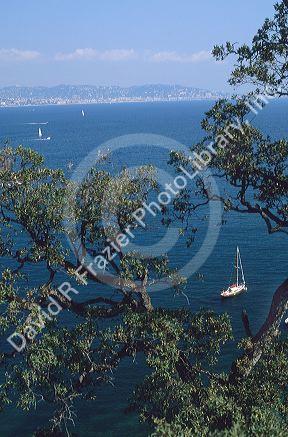 A sailboat in the French Riviera west of Nice, France.