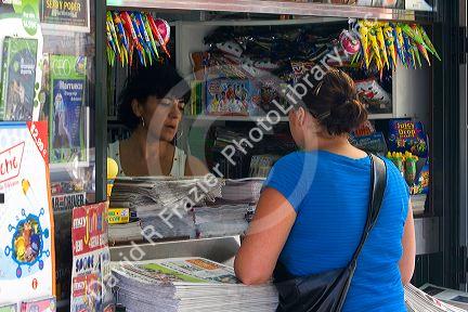 Newsstand in the town of Llanes, Asturias, Spain.
