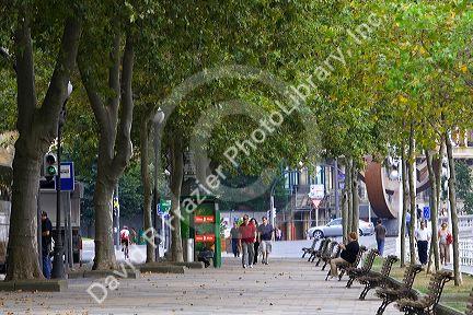 Promenade along the Nervion River in the city of Bilbao, Biscay, northern Spain.
