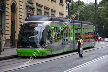 EuskoTran metre gauge tramway system in the city of Bilbao, Biscay, northern Spain.