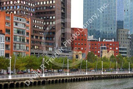 The Nervion River and the city of Bilbao, Biscay, northern Spain.