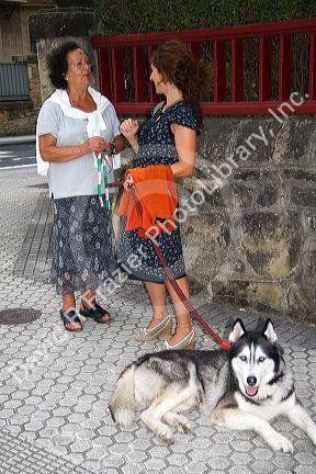Women having a conversation in the city of Donostia-San Sebastian, Guipuzcoa, Basque Country, Northern Spain.