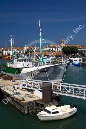 Boats in the harbor at Ciboure, Pyrenees Atlantiques, French Basque Country, Southwest France.