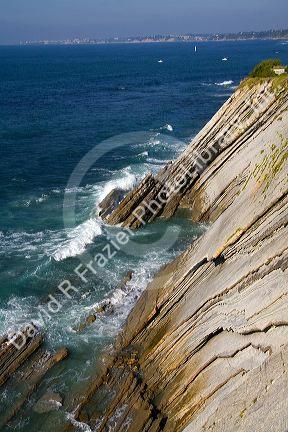 Coastal cliffs and bay at Saint-Jean-de-Luz, Pyrenees Atlantiques, French Basque Country, Southwest France.